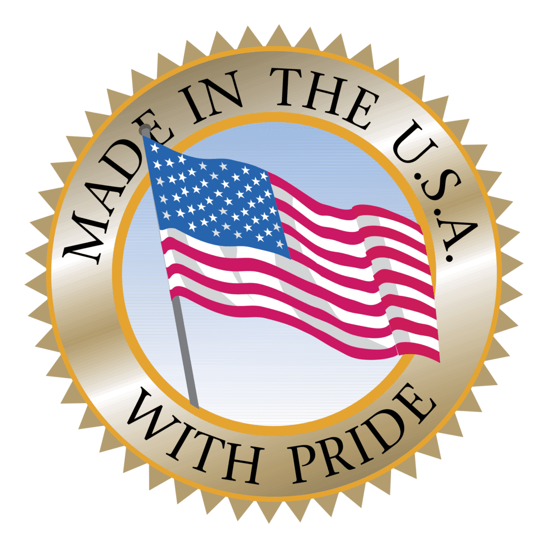 A gold seal with an american flag on it.
